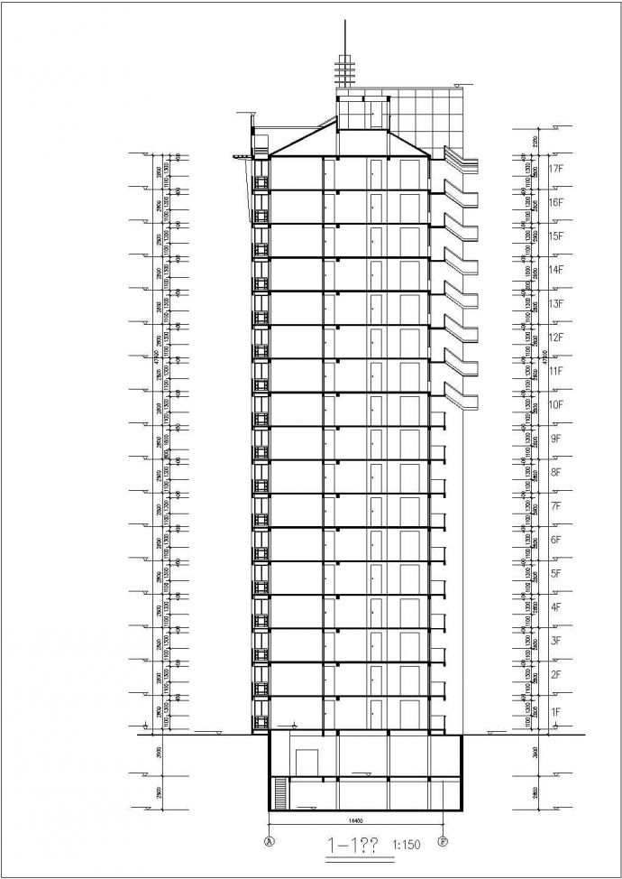 8000平米左右17层框架结构住宅楼建筑设计CAD图纸（含小区总平面图）_图1