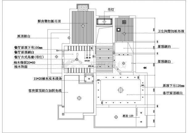 某三房型中式家居装修设计cad全套施工图（标注详细）-图二