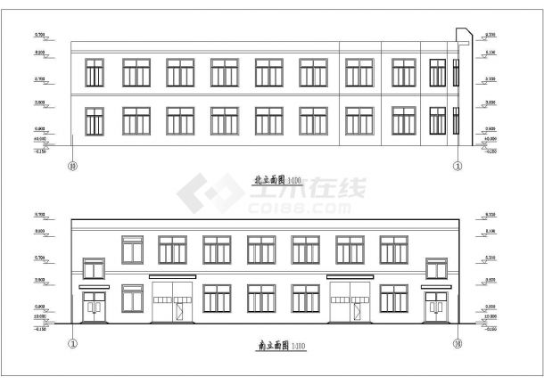 某框架结构二层厂房设计cad全套建筑施工图纸-图二