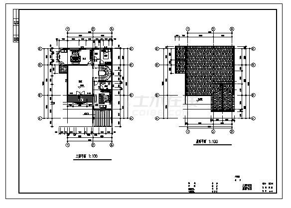 三层带夹层钢筋混凝土框架结构别墅建筑施工cad图，共五张-图二