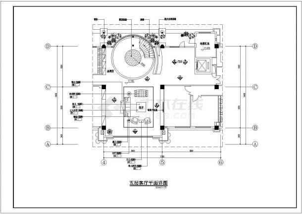 某大型标准家居客厅装修详细设计施工CAD图纸-图二