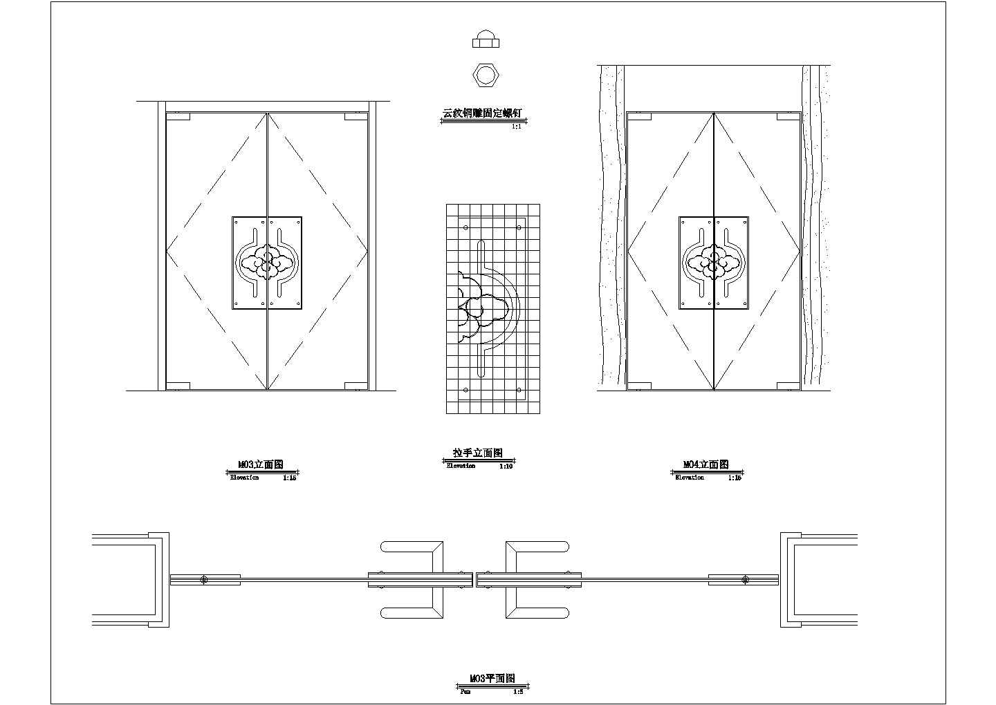 某大型标准建筑钢化玻璃装饰门设计施工CAD图纸