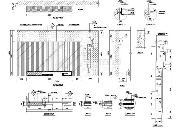 某大型标准建筑电视背景墙完整设计施工CAD图纸-图一