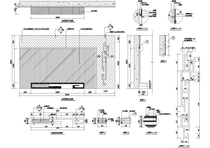 某大型标准建筑电视背景墙完整设计施工CAD图纸_图1