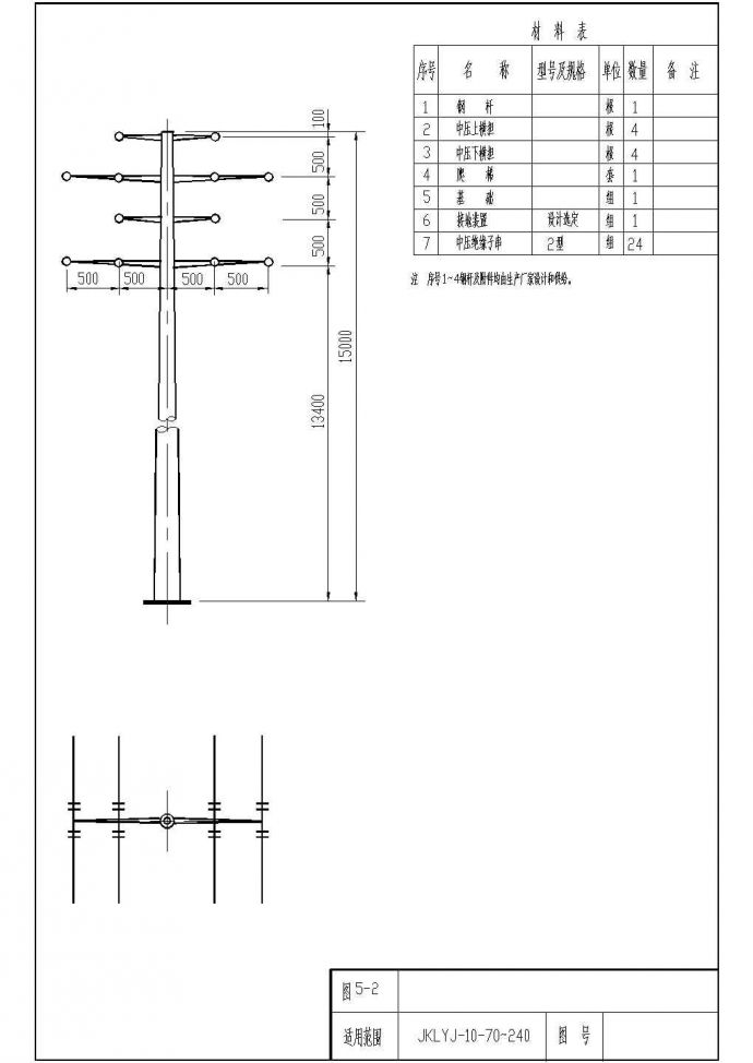 架空绝缘配电线路-四回路（钢杆）杆型图_图1