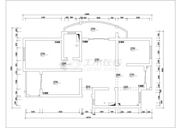 某三室两厅两卫户型私人住宅室内装修设计cad全套施工图（标注详细）-图一
