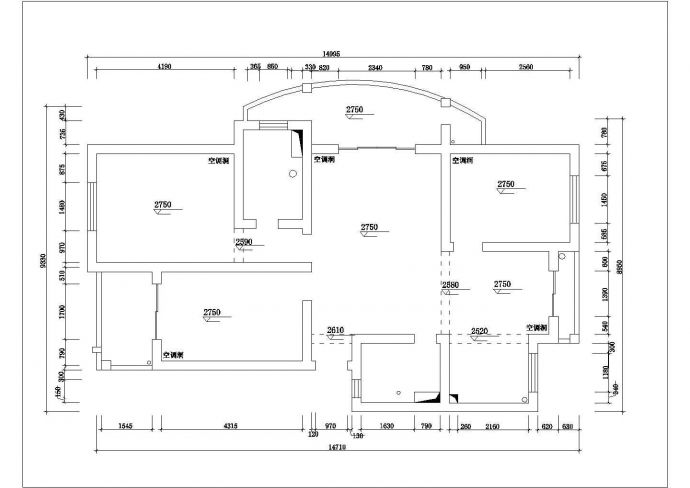 某三室两厅两卫户型私人住宅室内装修设计cad全套施工图（标注详细）_图1