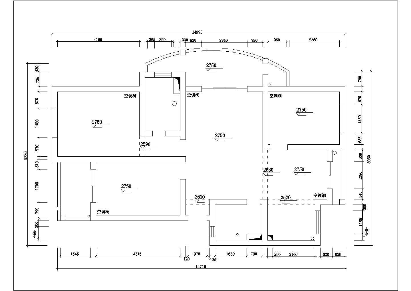 某三室两厅两卫户型私人住宅室内装修设计cad全套施工图（标注详细）