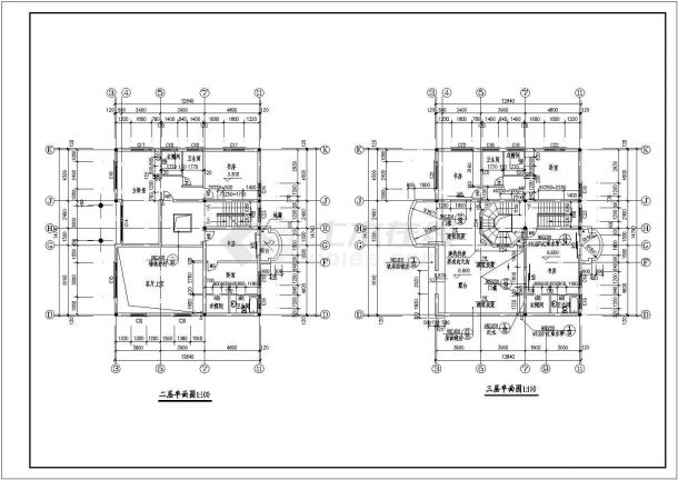 三层联排别墅建筑方案CAD图纸-图二