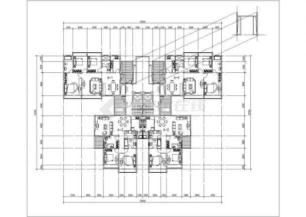 某小区两栋高层住宅楼标准层平面设计CAD图纸（1梯4户对称型/111+99平米）-图一