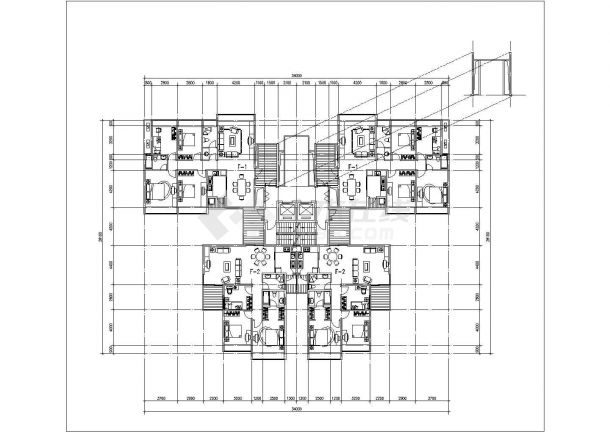 某小区两栋高层住宅楼标准层平面设计CAD图纸（1梯4户对称型/111+99平米）-图二