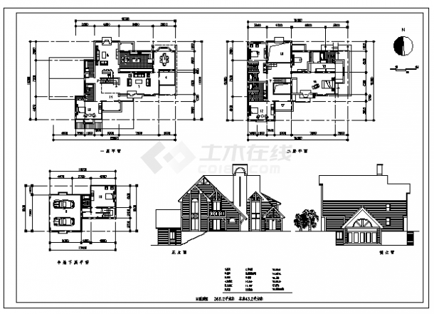 365平方米二层带半地下室别墅建筑施工cad图(带十四套方案设计图，共十四张)-图二