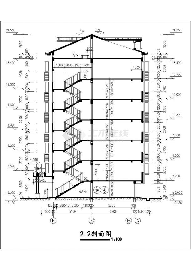 3800平米6层砖混结构住宅楼建筑设计CAD图纸（含架空层和杂物间层）-图二