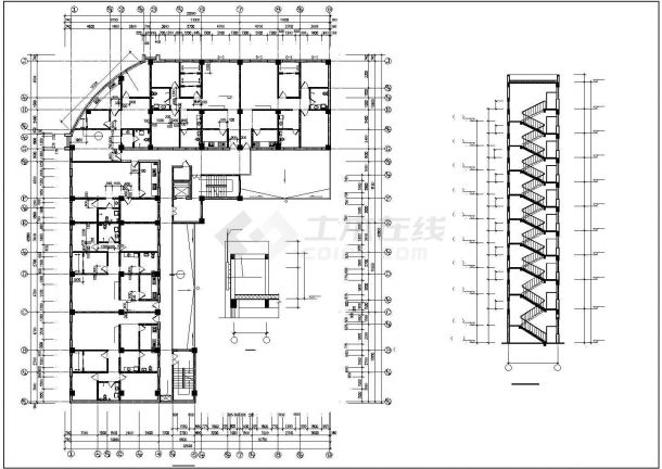 7700平米左右9层框混结构商住楼建筑设计CAD图纸（1-2层商用）-图二