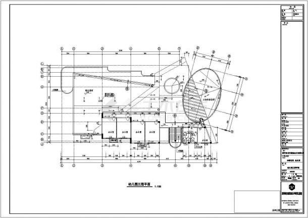 某三层框架结构幼儿园教学楼设计cad全套建筑施工图纸（含设计说明）-图二