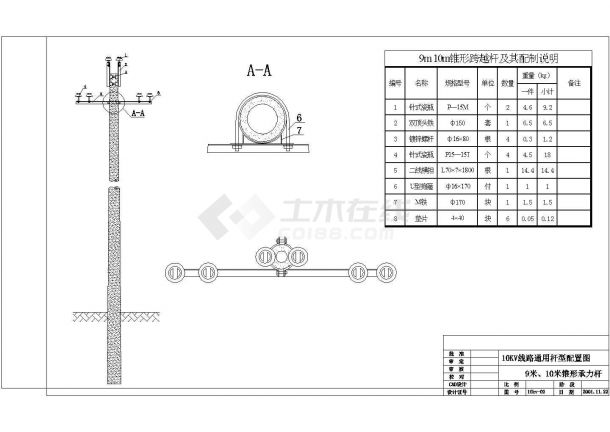 钢筋混凝土电杆配置及零件图1-图二