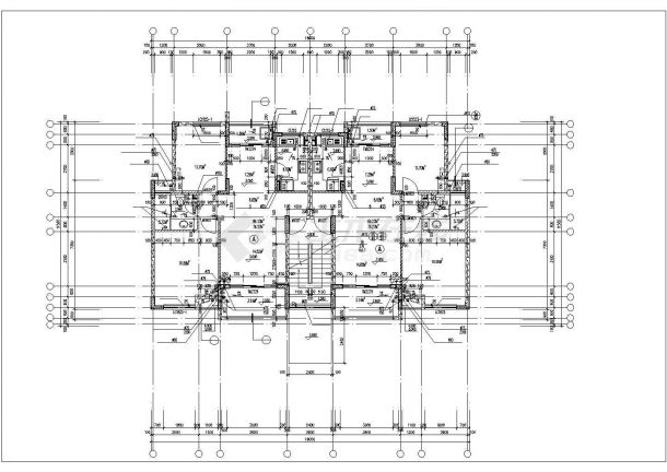 广州某小区3100平米6层混合结构住宅楼平面设计CAD图纸（1梯4户）-图一