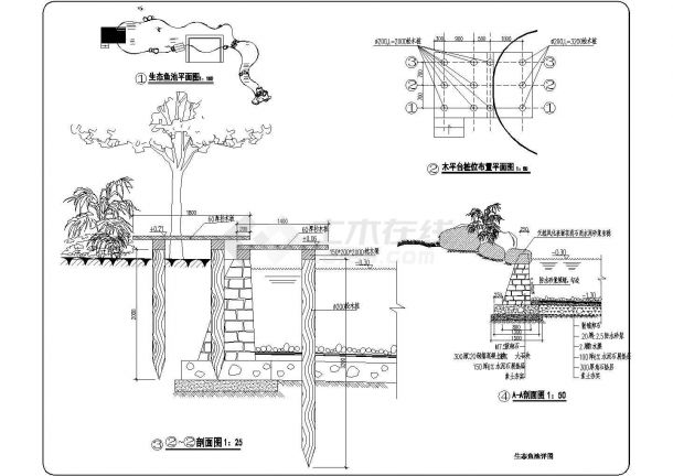 某地生态鱼池设计cad详图-图二