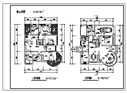 二层独立别墅建筑施工cad图，共四张-图二