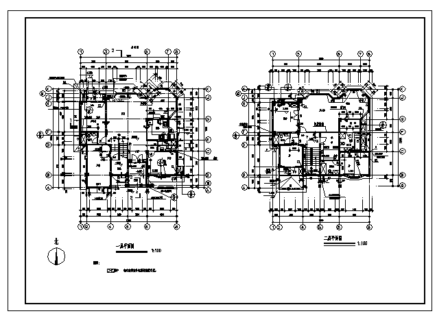 282平方米二层独立别墅建筑施工cad图，共六张_图1