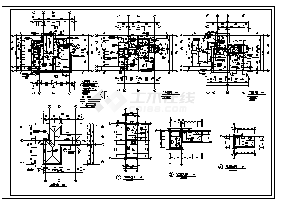三层别墅建筑施工cad图(含三个方案设计图，共三张)-图一