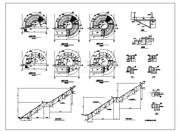 三层钢管旋转楼梯施工cad图，共十张-图一