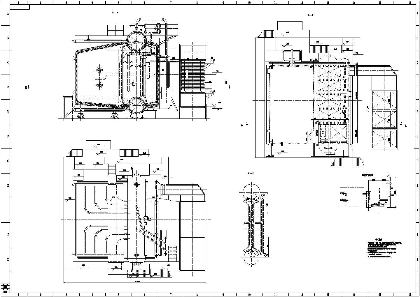 某35t燃油锅炉设计cad机械装配总图（含技术条件说明）