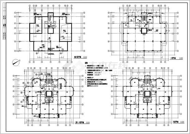某小高层住宅楼建筑施工设计cad全套图纸（标注详细）-图一