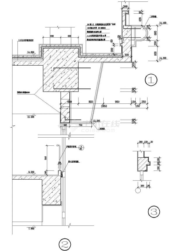 苏州某实验中学教学楼架空层屋面+檐口建筑设计CAD施工图-图一