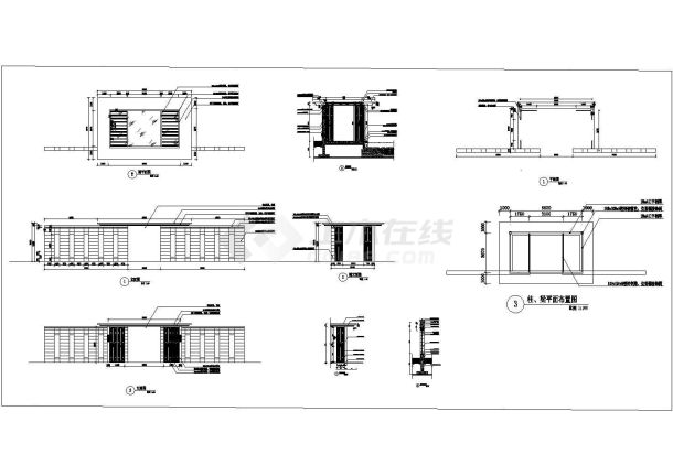  新中式景墙铝板廊架景观亭施工图详图-图一