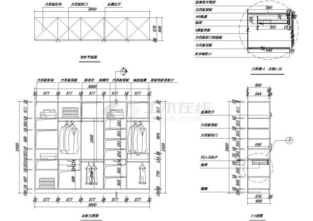 某现代标准型主卧衣柜装修样式详细设计施工CAD图纸-图一