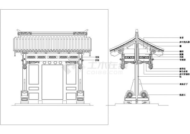 某现代标准型中式古典大门装修样式详细设计施工CAD图纸-图二