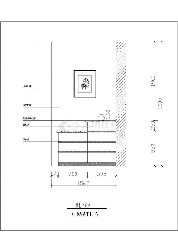 某现代标准型鞋柜装修方案详细设计施工CAD图纸-图二