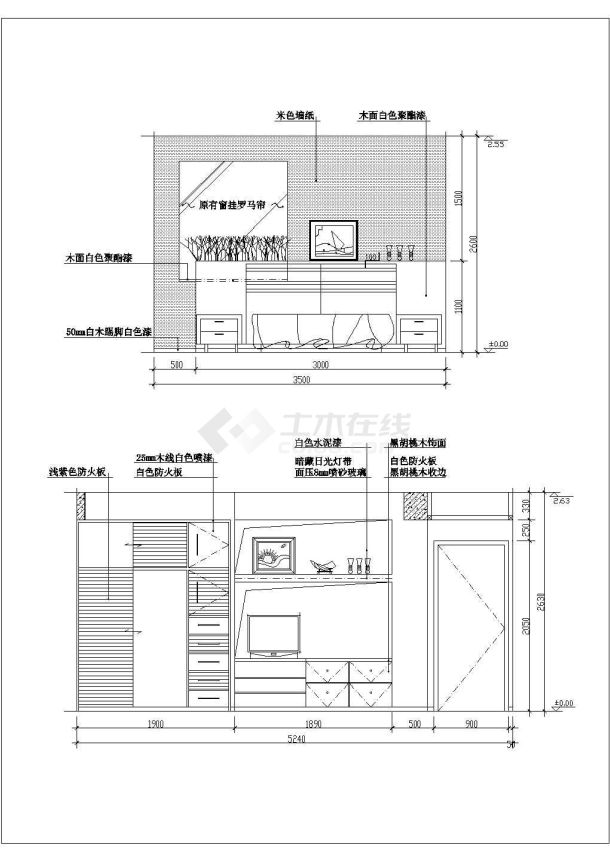 某标准型卧室室内装修方案详细设计施工CAD图纸-图二