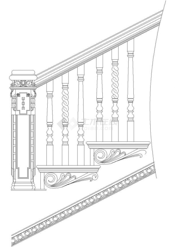湖州市某豪华私人别墅内部楼梯栏杆建筑设计CAD施工图-图二