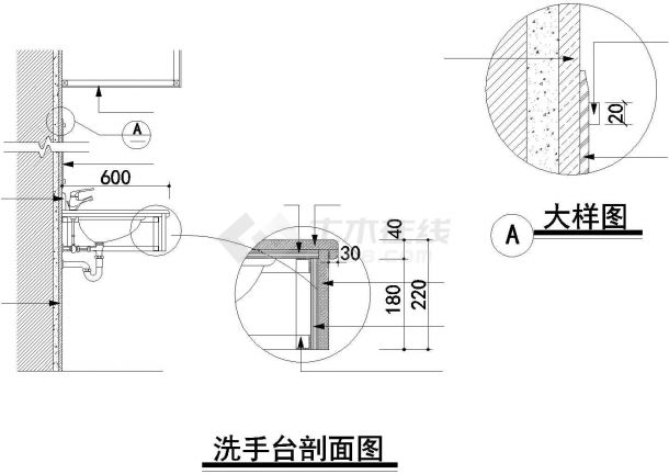 某地区标准型石材台面洗手台装饰详细设计方案施工CAD图纸-图二