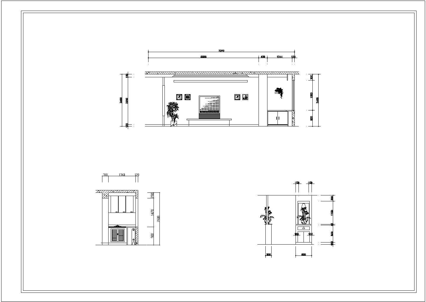 某现代标准型房屋客厅装修详细设计方案施工CAD图纸
