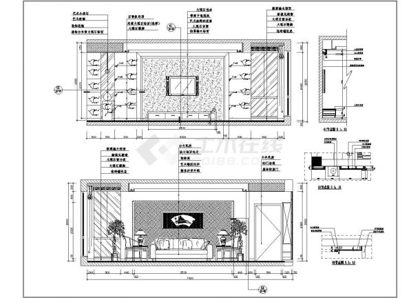 某现代标准型房屋主客厅装修详细设计方案施工CAD图纸-图一