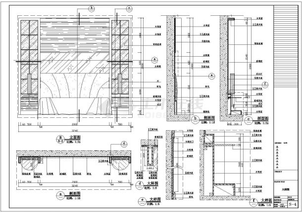 某现代标准型客房背景墙装修详细设计方案施工CAD图纸-图一