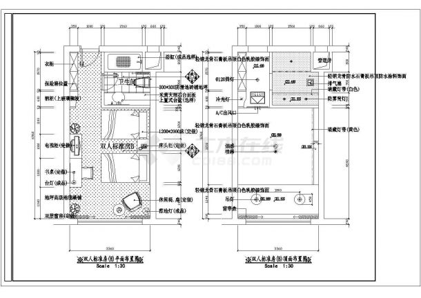 某现代标准型酒店双人标房装修详细设计方案施工CAD图纸-图二