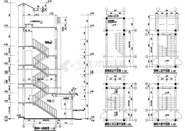 西安市长安区某小区6层住宅楼内部楼梯建筑设计CAD施工图-图一