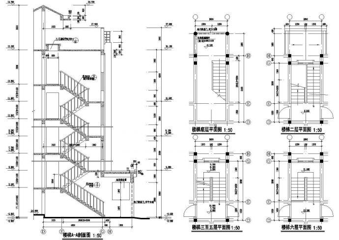西安市长安区某小区6层住宅楼内部楼梯建筑设计CAD施工图_图1