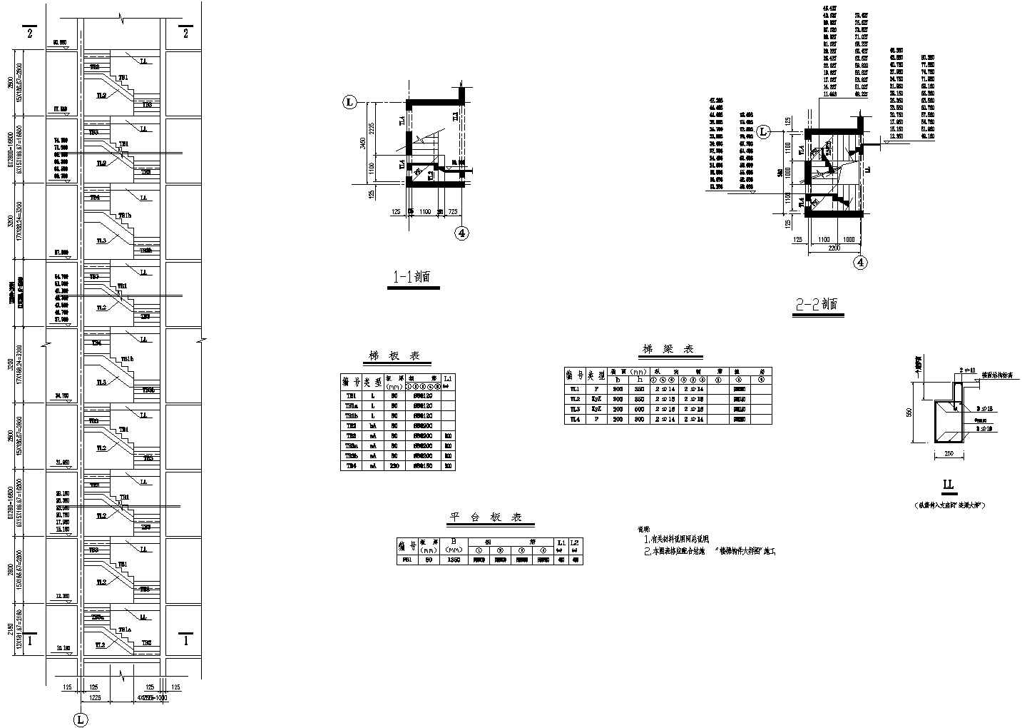 标准型平法标注的梁式楼梯建筑设计CAD施工图