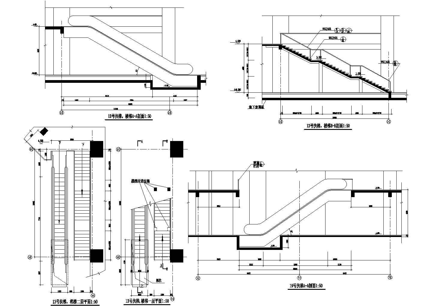 杭州市临安区某2层商场内部楼梯建筑设计CAD施工图