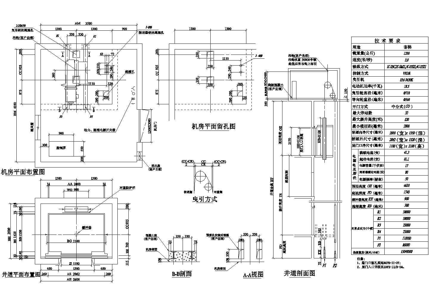 保定市某连锁购物超市内部1.2吨级客梯建筑设计CAD施工图