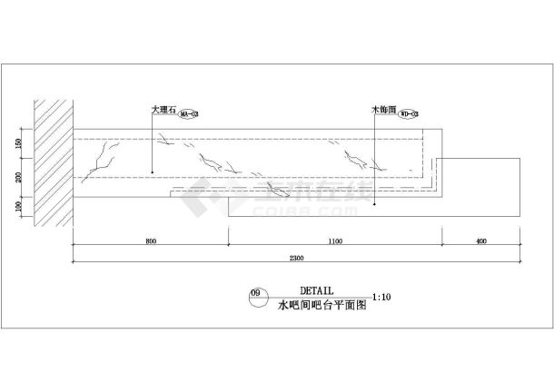 某现代标准型家庭水吧台装修详细设计方案施工CAD图纸-图二