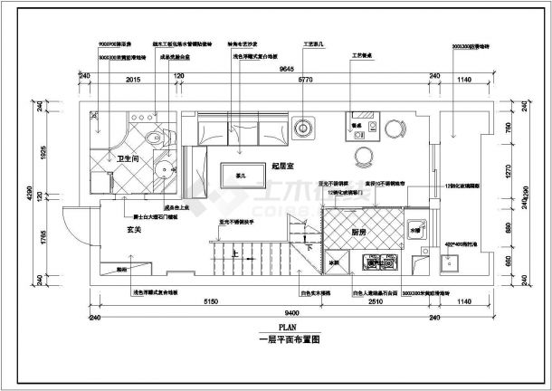 某现代标准型国际广场单身公寓装修详细设计方案施工CAD图纸-图二