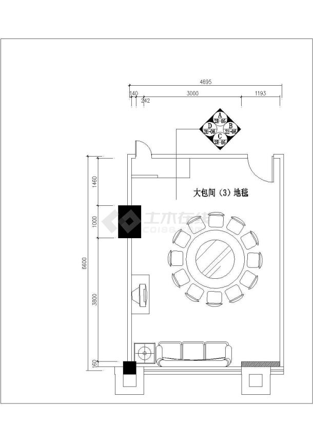 某现代标准型餐厅包间大样详细设计施工CAD图纸-图二