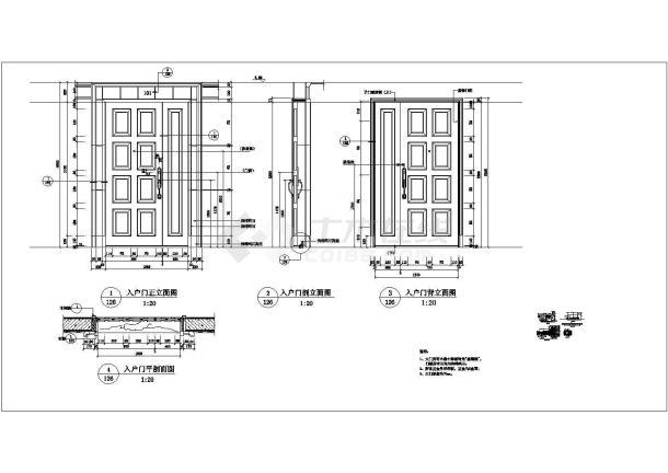 某现代标准型别墅入户门大样详细设计施工CAD图纸-图二