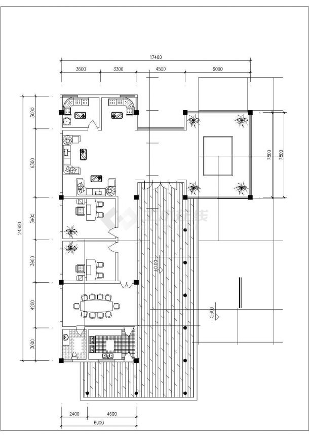 长15米宽12.9米左右2个2层小型售楼中心平立面设计CAD图纸-图一